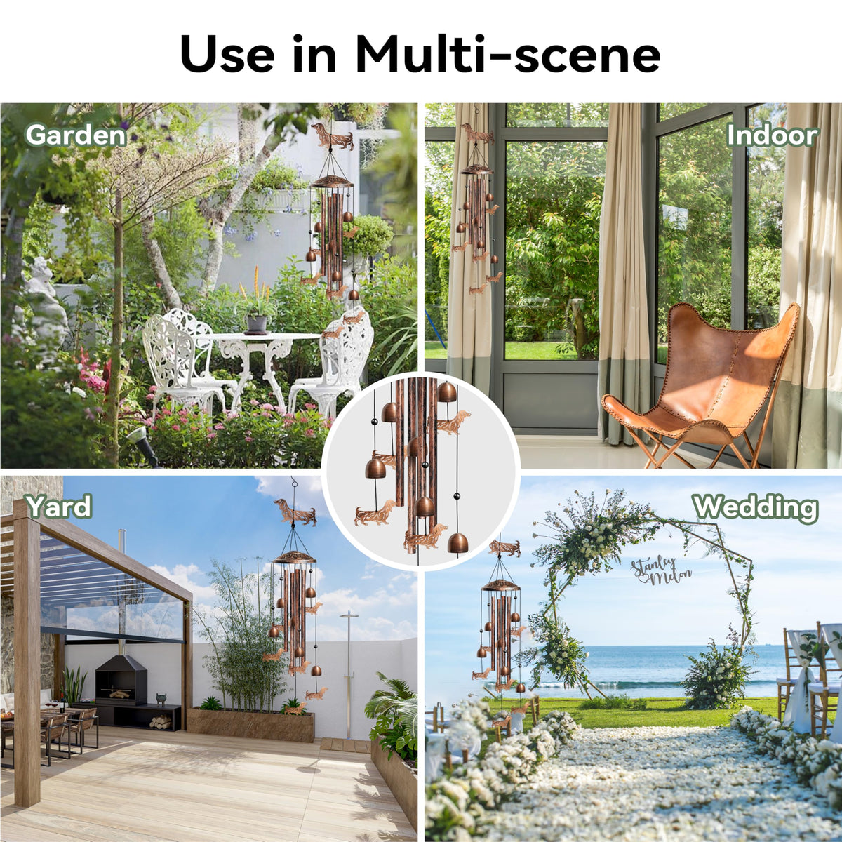 Nowpis dachshund wind chime weather-resistant finish protects outdoor use.