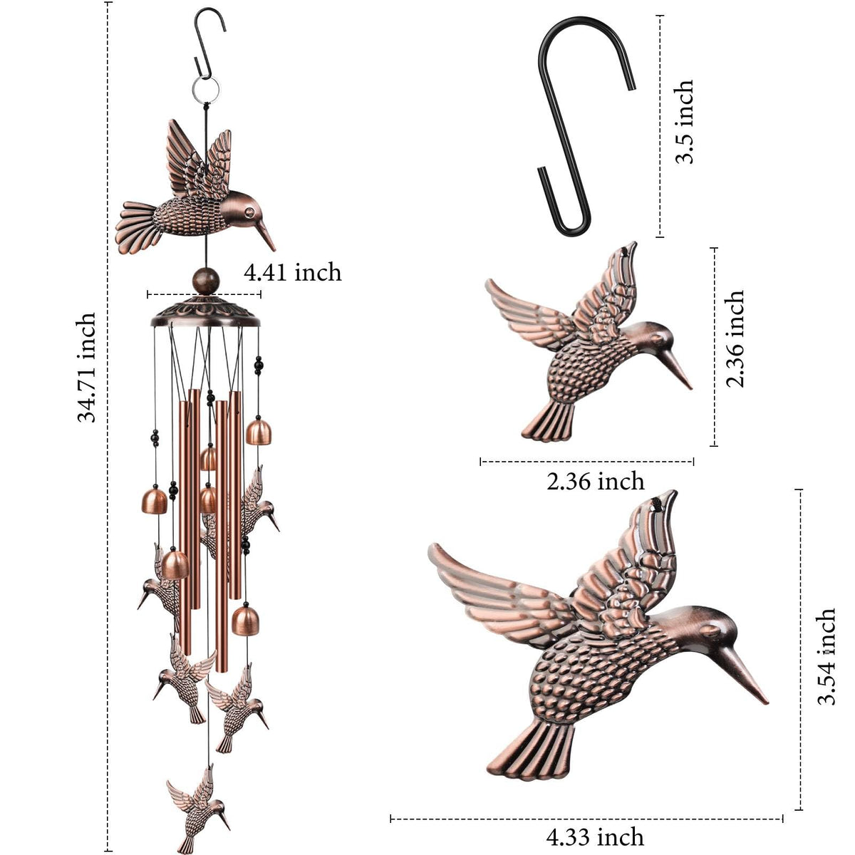 Nowpis hummingbird wind chime outdoor scene featuring six tiny birds around the main centerpiece.