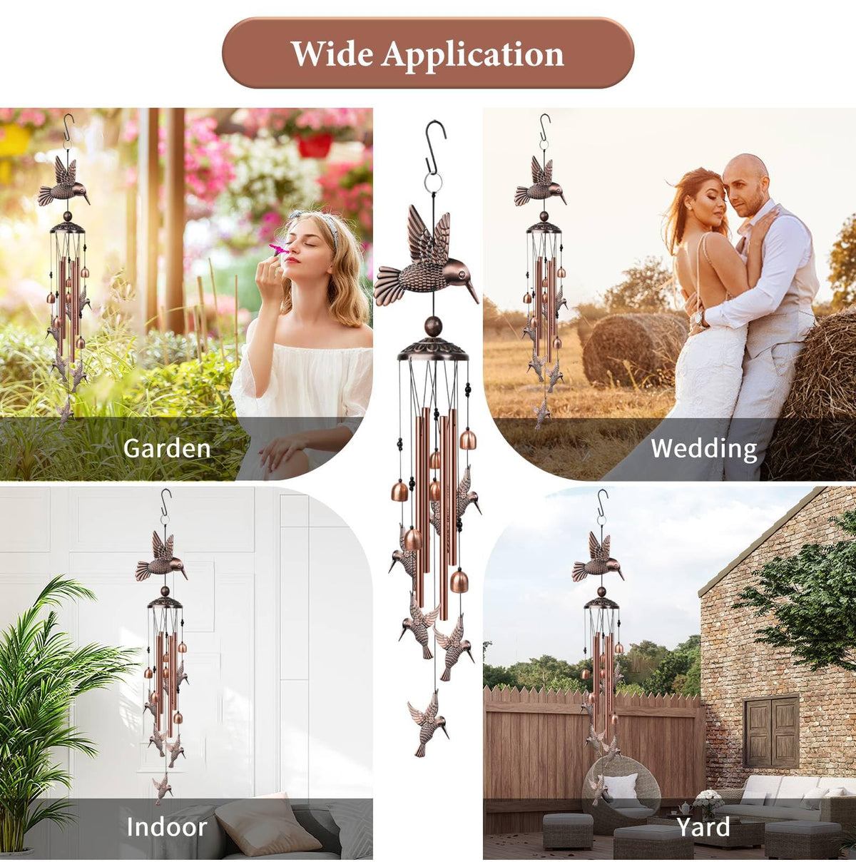 Nowpis hummingbird wind chime packaging shows complete set ready to gift.