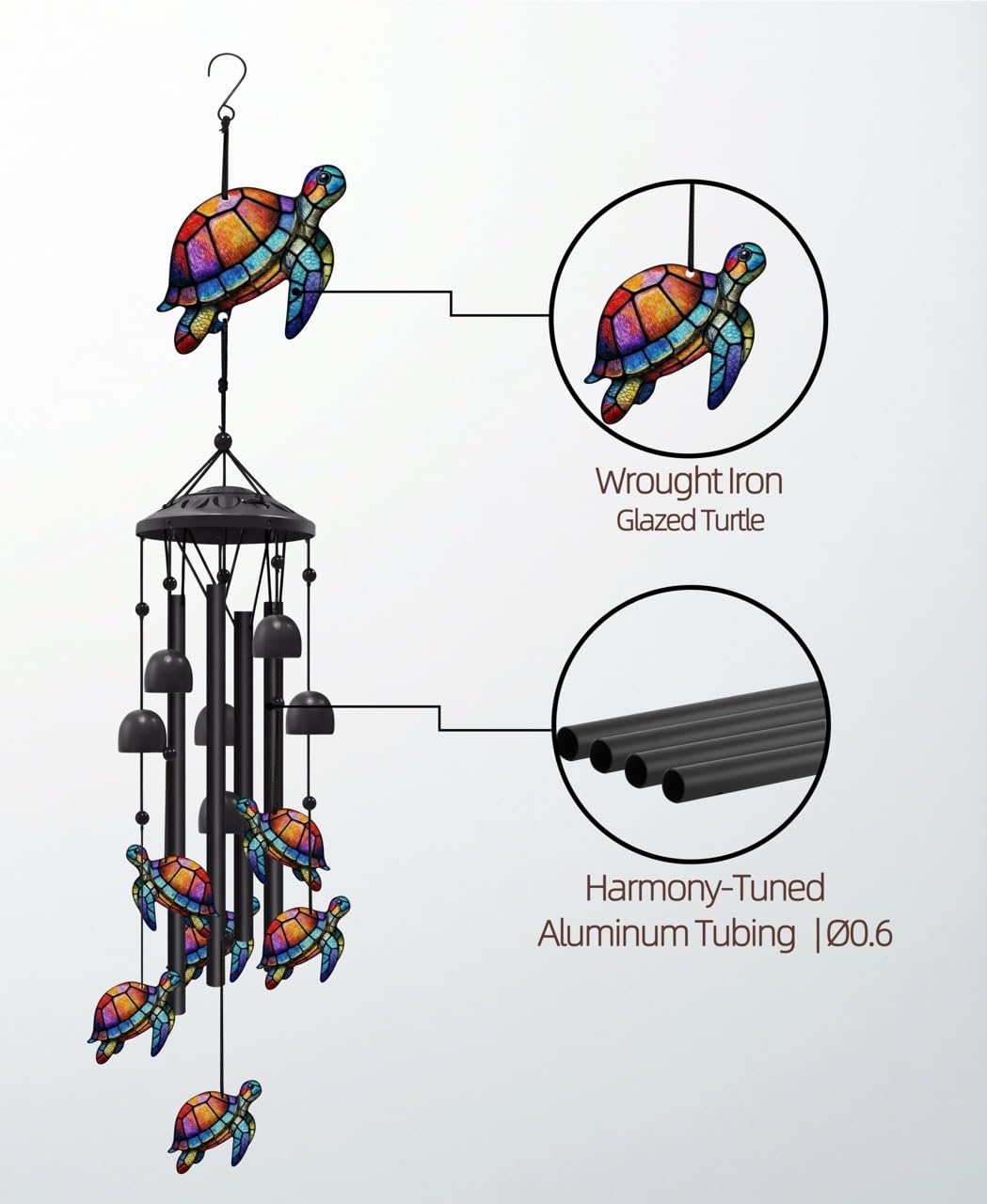 Nowpis sea turtle wind chime aluminum tubes deliver crisp tones
