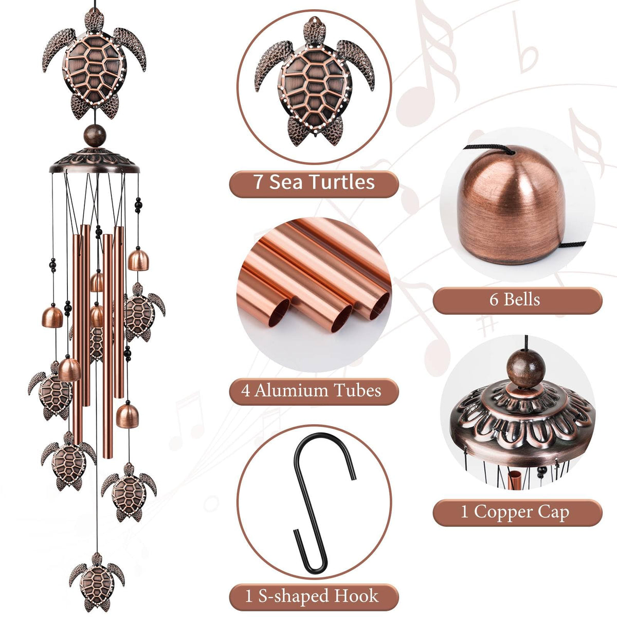 Nowpis sea turtle wind chime closeup shows craftsmanship and turtles