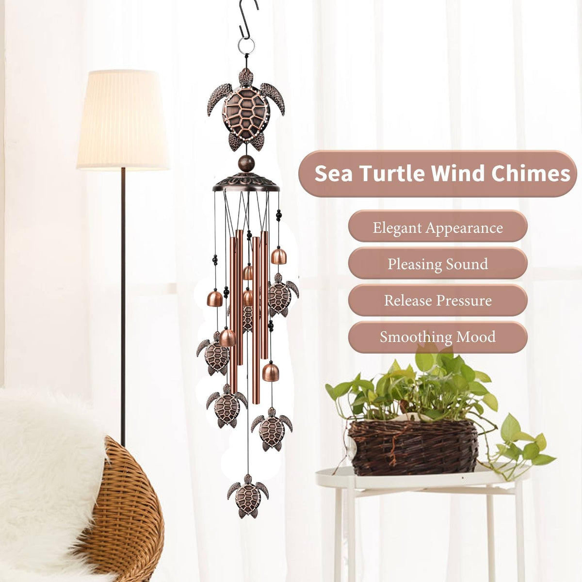 Nowpis sea turtle wind chime metal tubes highlight durability and shine