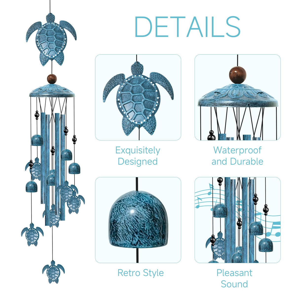Nowpis packaging for sea turtle wind chime with hook included