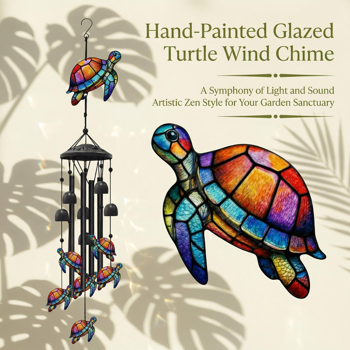 Nowpis sea turtle wind chime six bells closeup show detail and sound