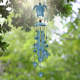 Nowpis wind chime showing bells, tubes, and turtle imagery for calm sound