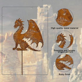 Noxozoqm rust finish dragon stake - adds rustic drama to garden paths.