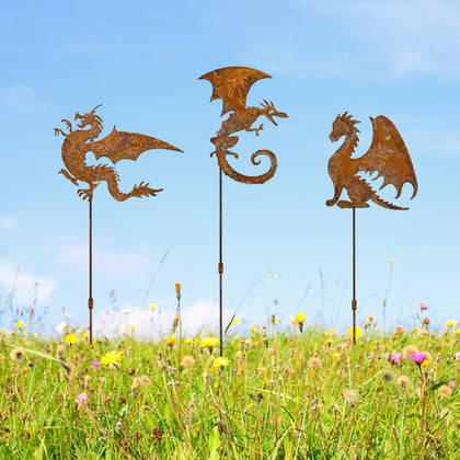 Noxozoqm rusty dragon garden stake 1 - sturdy metal design adds whimsy to your outdoor space.