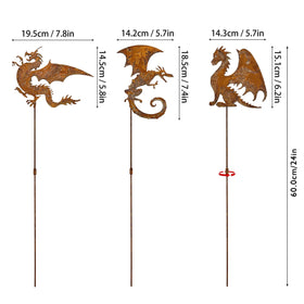 Noxozoqm rusty dragon garden stake 2 - eye-catching silhouette for garden borders.