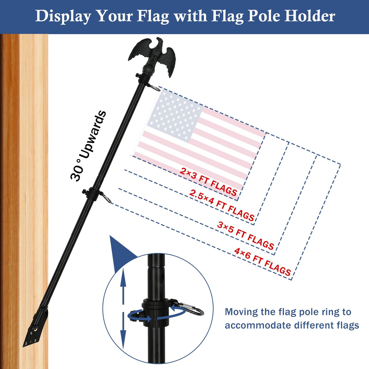 NQ aluminum flag pole carries rust-resistant, sturdy construction for outdoors.