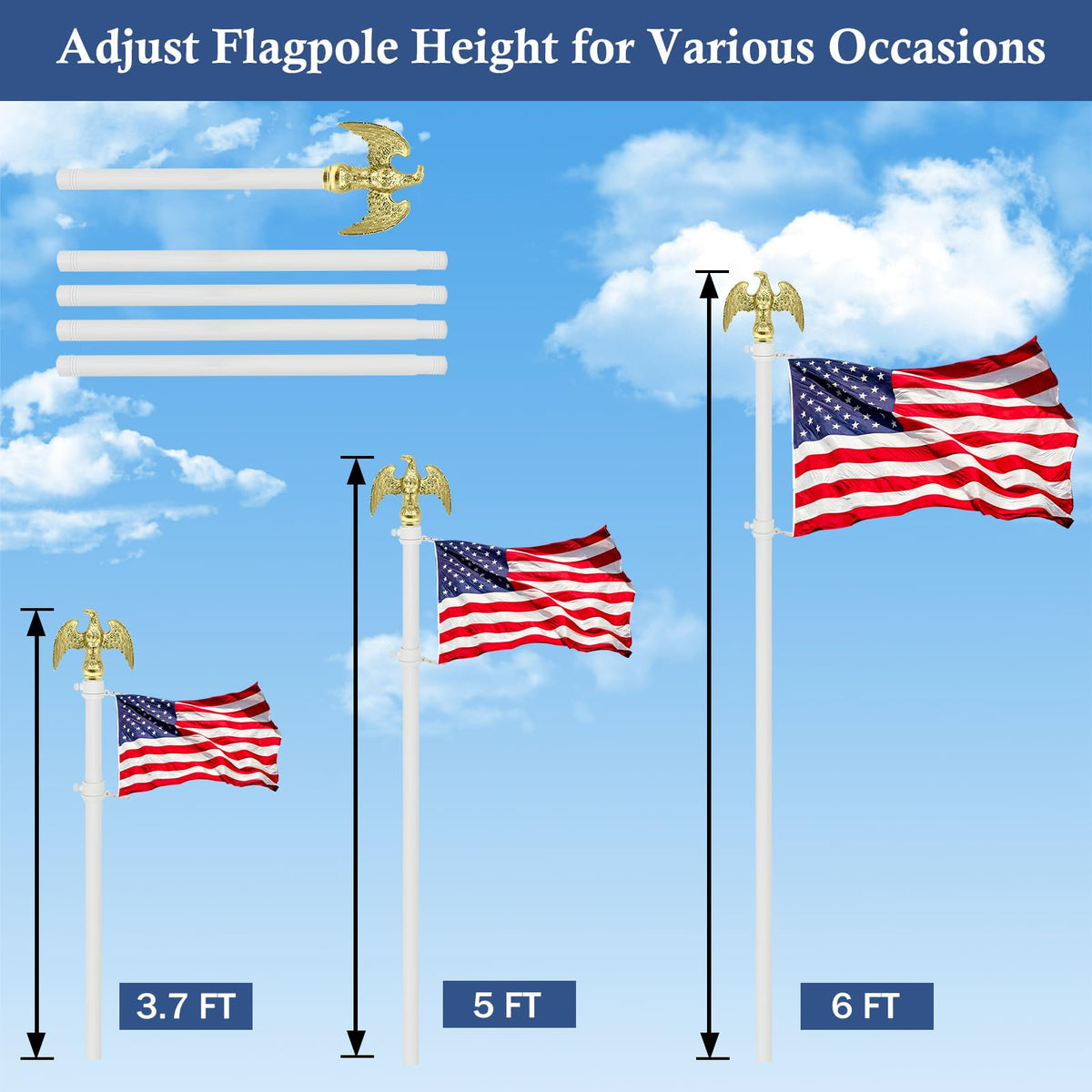 NQ aluminum flag pole holder keeps flags at precise 45 and 90 degrees.