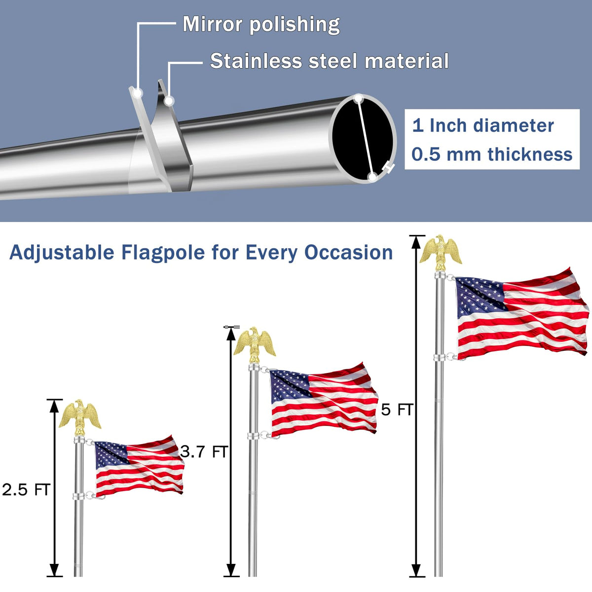 NQ 360° rotating rings ensure smooth flag display on the pole