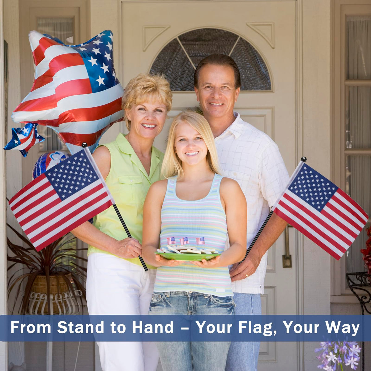 NQ portable flag poles detach for handheld waving at parades.