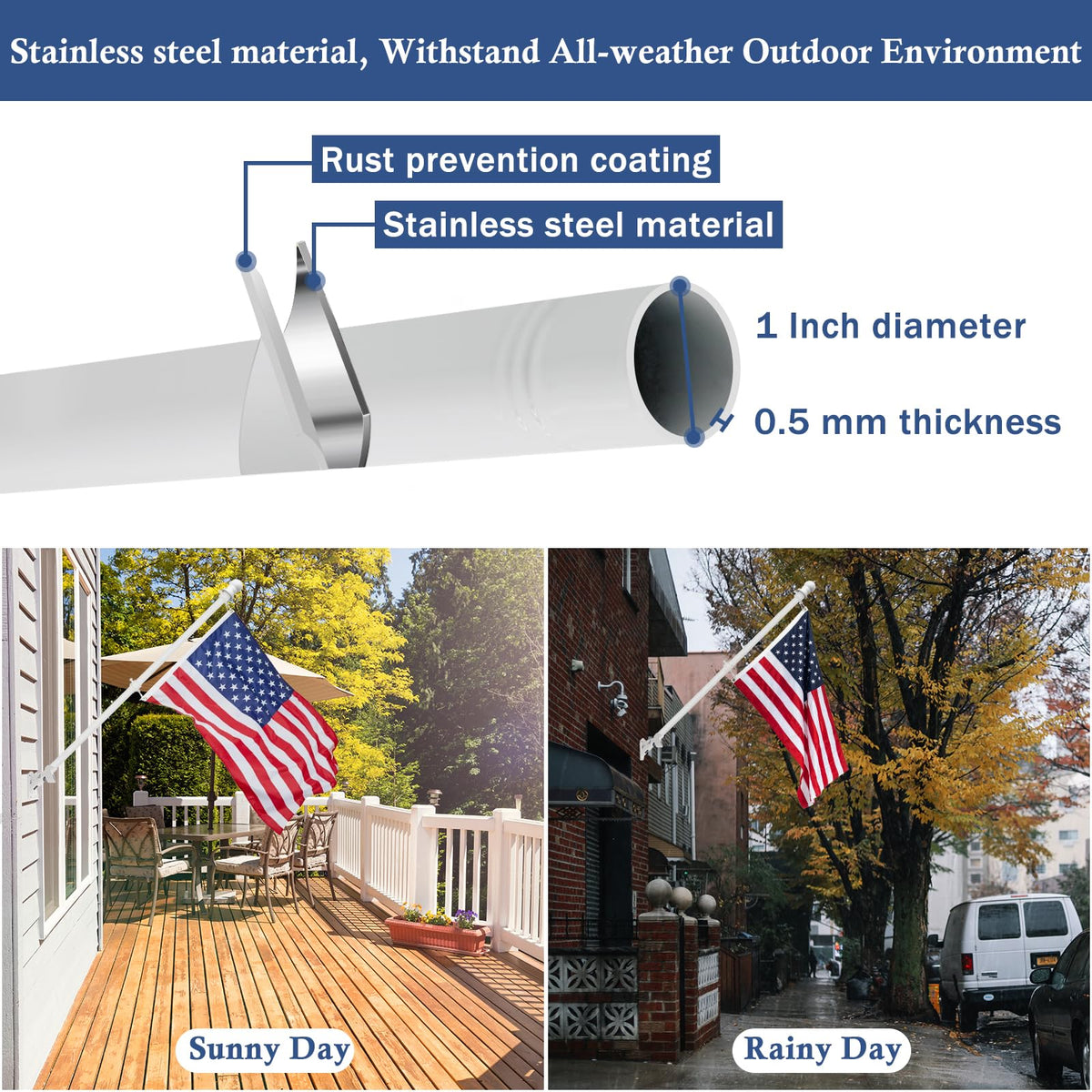 NQ removable pole sections provide adjustable height for different flag sizes.