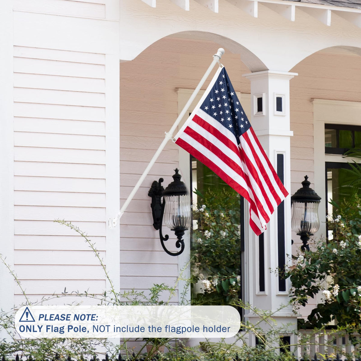 NQ stainless steel flag pole with rotating ring for tangle-free flag presentation.