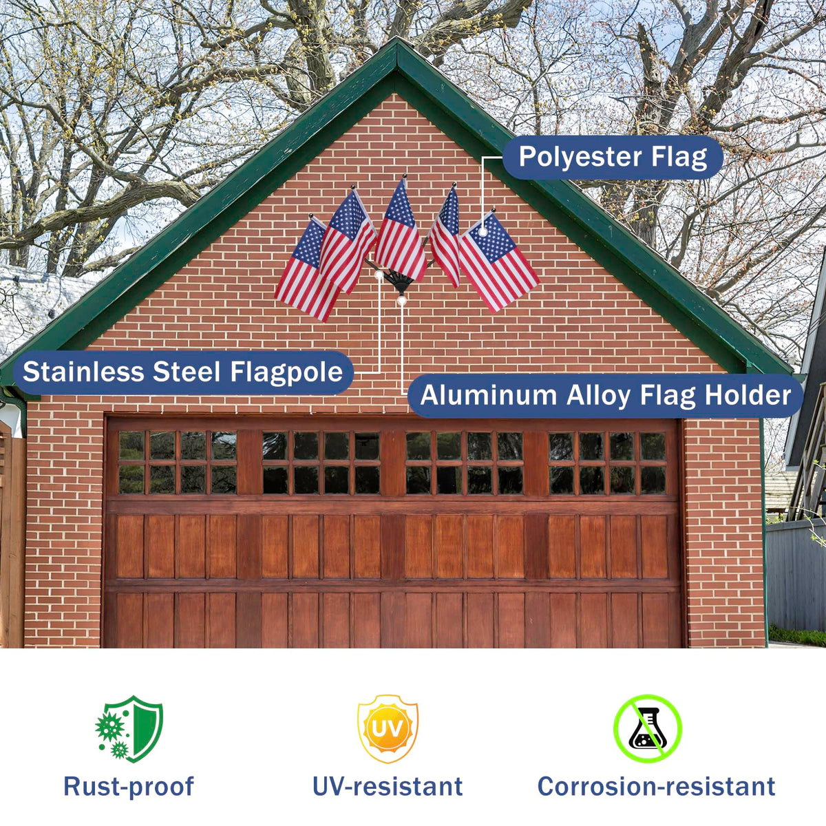 NQ stainless steel poles accompany the flag pole kit for durability.