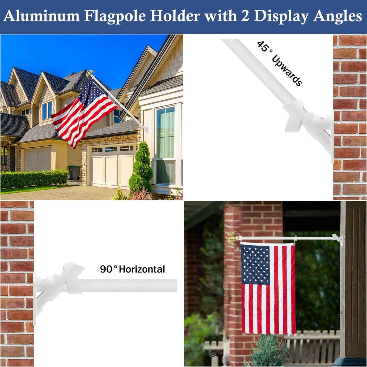 NQ white outdoor flag pole kit complements any home exterior.