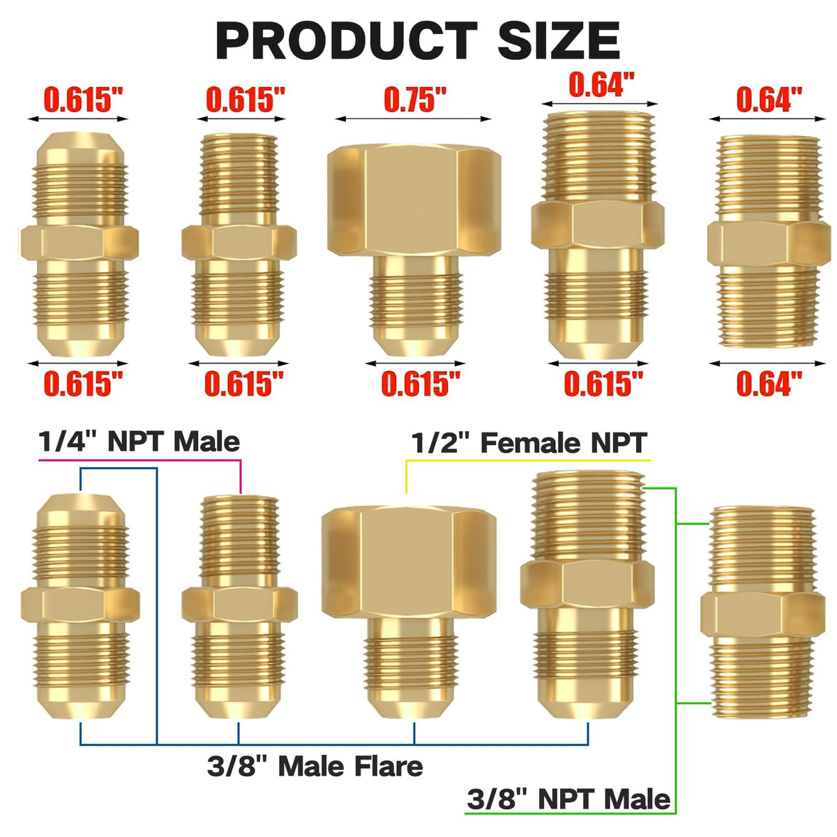 NQN 1/2 NPT female to 3/8 flare adapter supports LP line connections