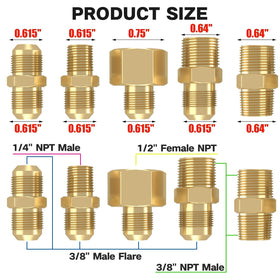 NQN 1/2 NPT female to 3/8 flare adapter supports LP line connections