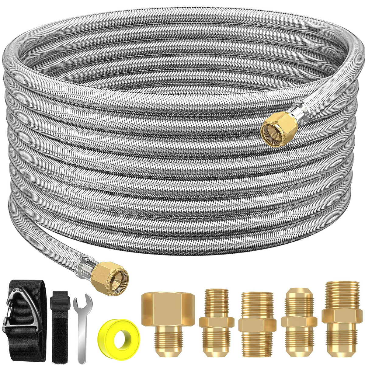 NQN 24ft propane hose extension unrolled for flexible outdoor use.