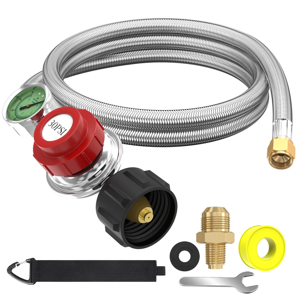NQN 5ft propane regulator with gauge provides precise pressure control for outdoor cooking