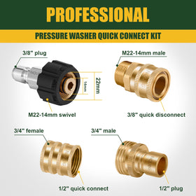 Brass adapters in NQUBG set for durable pressure washer fittings.