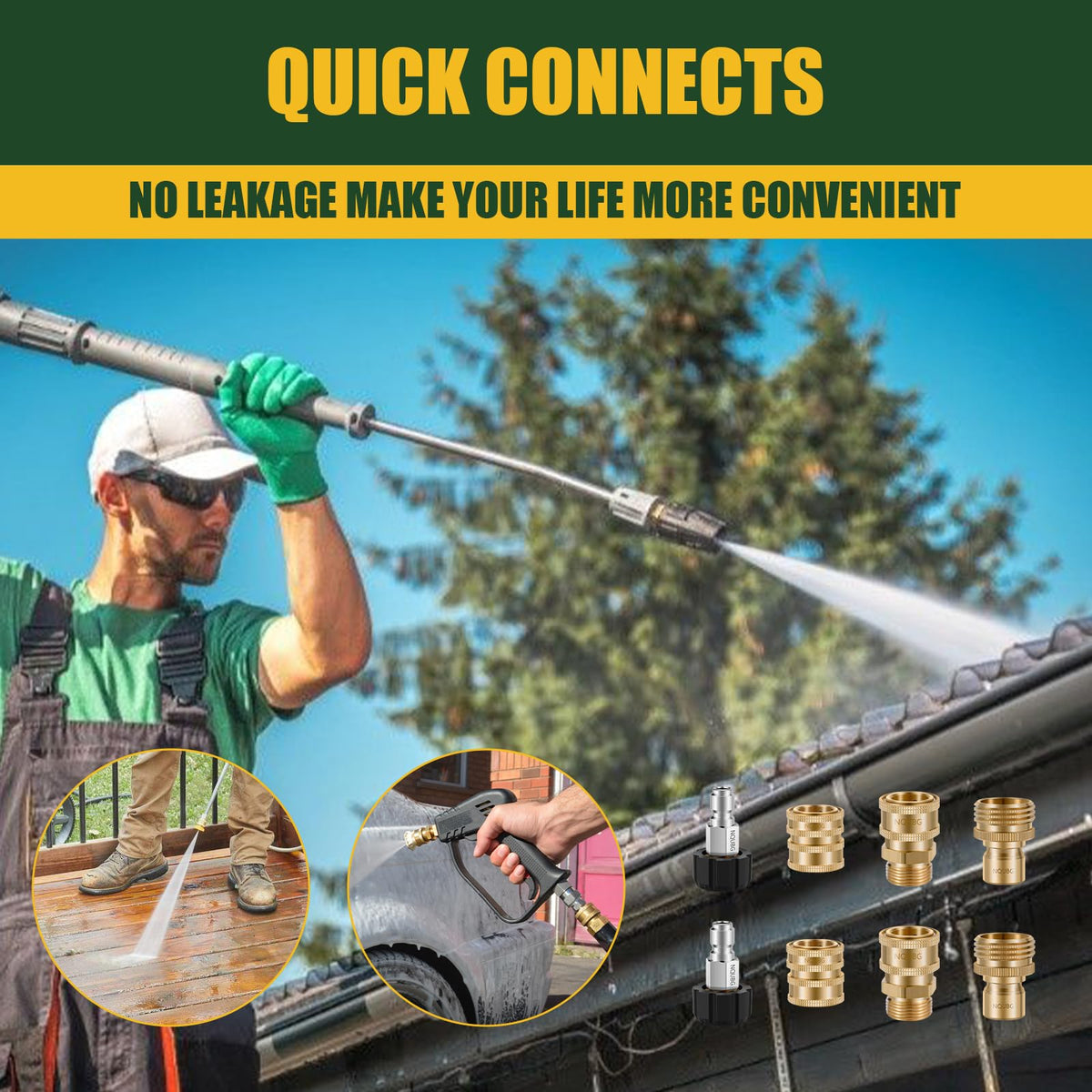 Brass construction highlights durability for high-pressure cleaning tasks.
