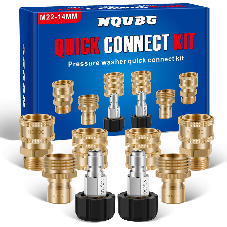 NQUBG quick-connect kit with M22 swivel to 3/8 inch enables fast, secure car wash connections.