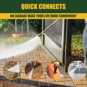 In-use image showing sturdy brass fittings delivering quick-click connections outdoors.