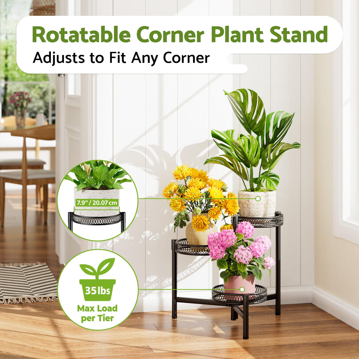 NQW foldable corner rack saves space on balcony or patio.