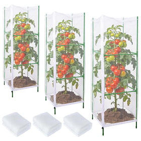 NRWRTY three-pack square tomato cage with netting for vertical gardening.
