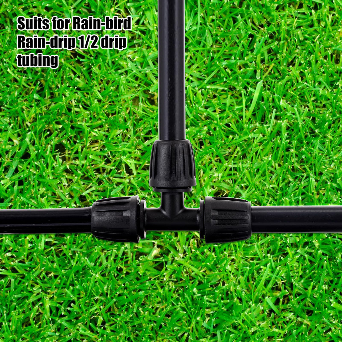 NRWRTY leak-proof barbed tee connector keeps irrigation tight and tidy.
