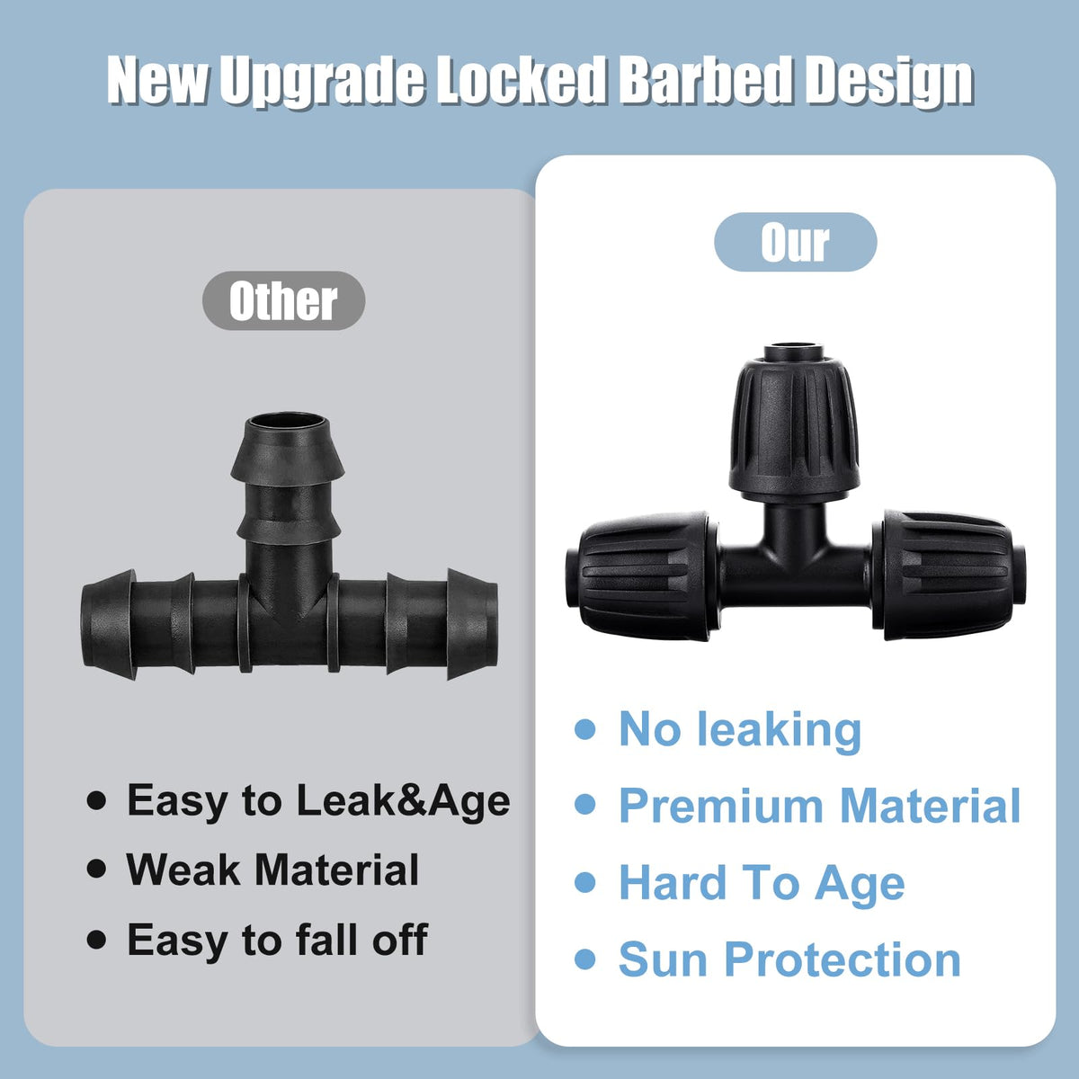 NRWRTY push-lock barbed tee connector in 1/2 in drip system.