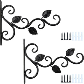NSBELL two-pack black plant brackets mounted on wall for outdoor decor