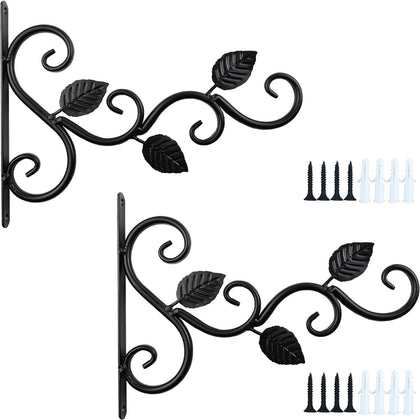 NSBELL two-pack black plant brackets mounted on wall for outdoor decor