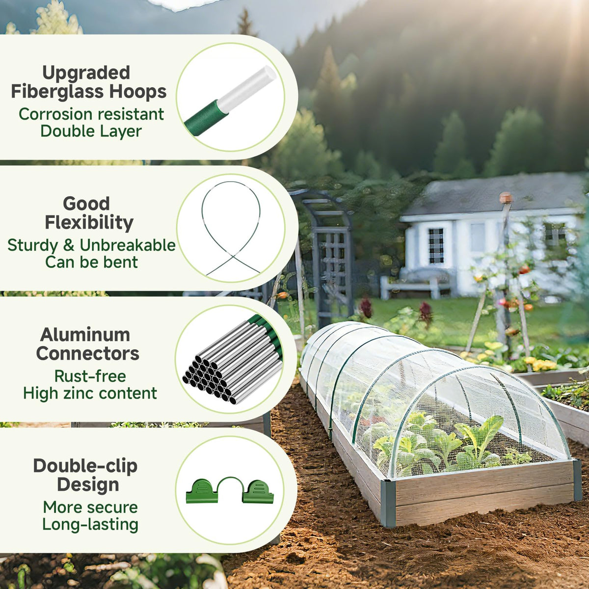 Nsitehalo ground insertion secures hoop ends for durable row covers.
