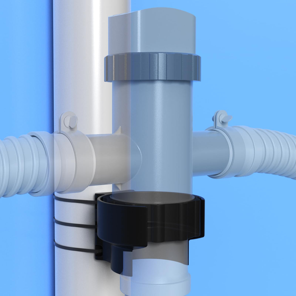 Nsxc pool plunger bracket protecting hose from kinks for longer life.