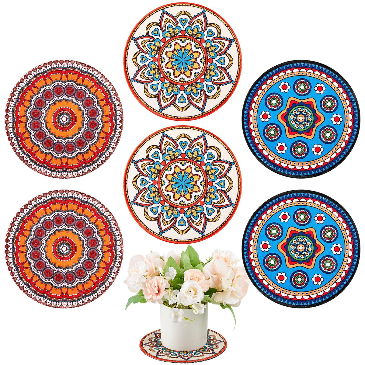 Nuanchu boho plant coaster round 5.9 inches protects surfaces while adding bohemian style.