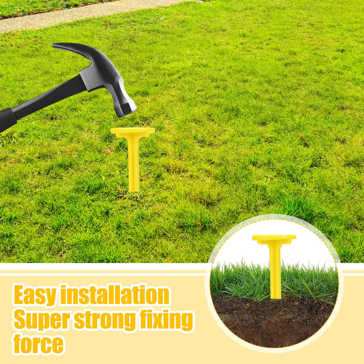 Nuanchu flush-to-ground yellow stake reducing trip hazards