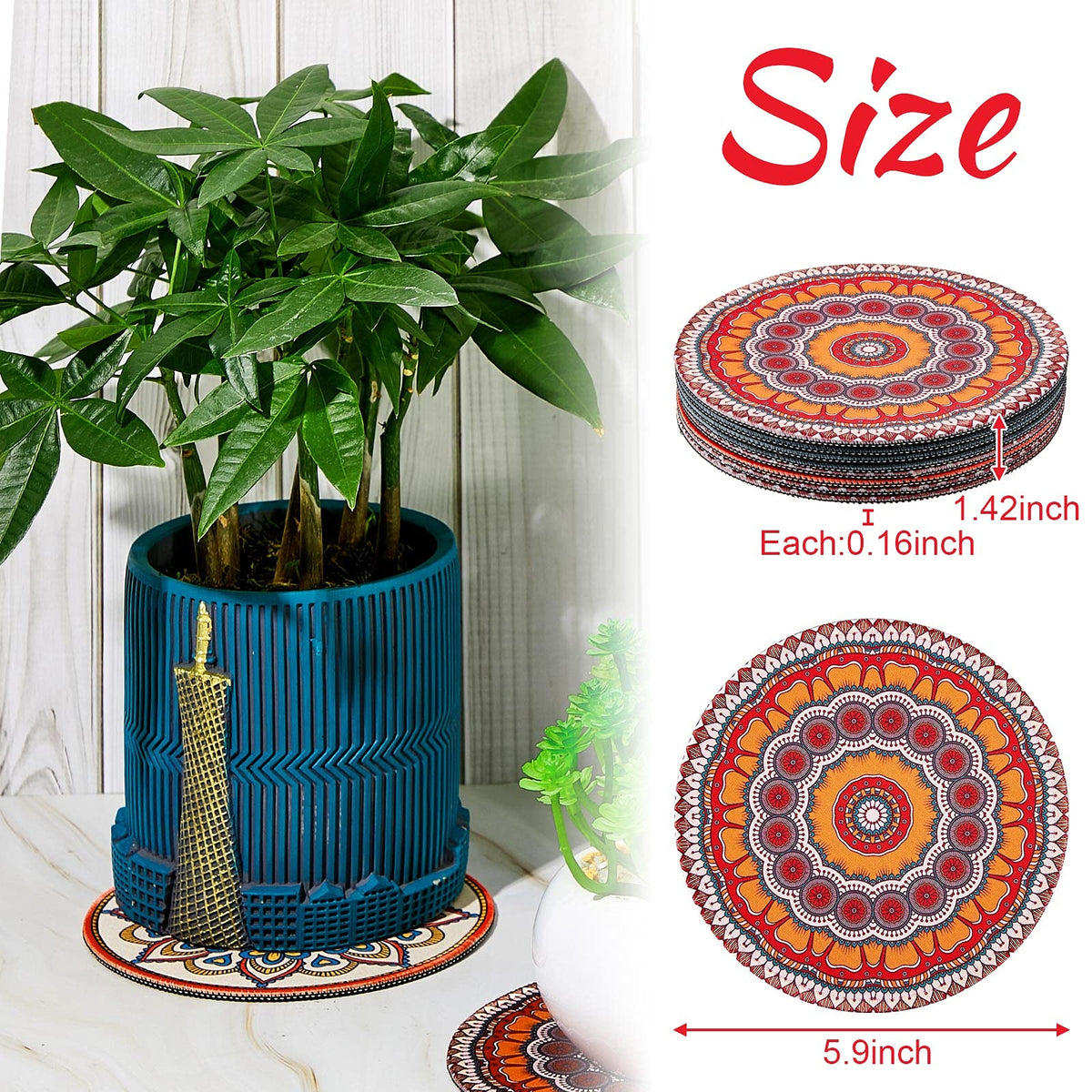 Nuanchu plant saucer round 5.9 inches absorbs moisture and prevents water rings.