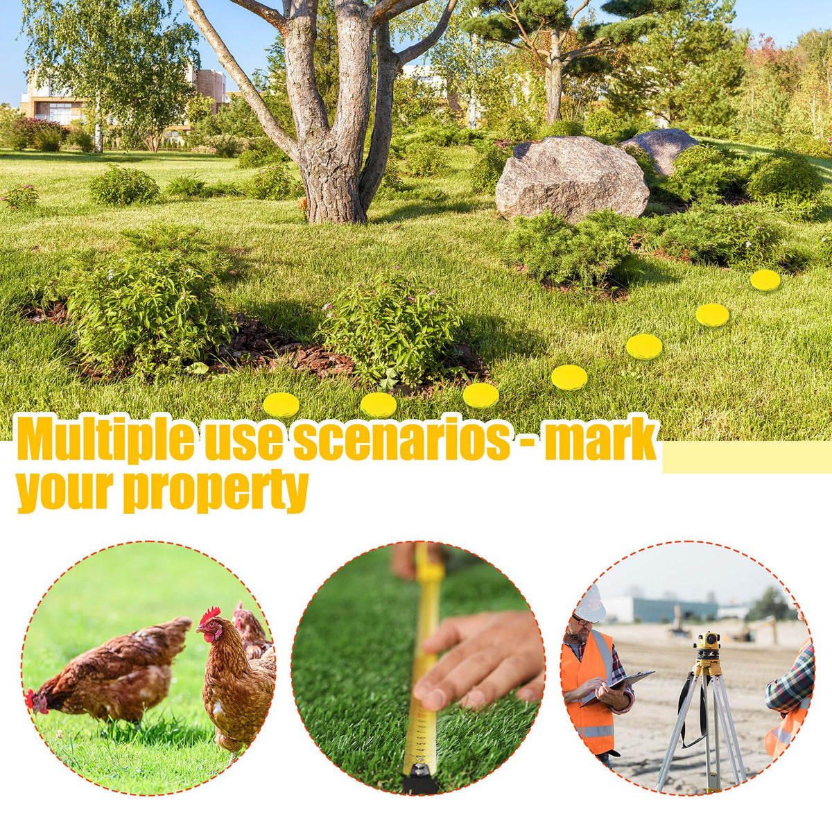 Nuanchu weatherproof yellow stakes ready for outdoor use