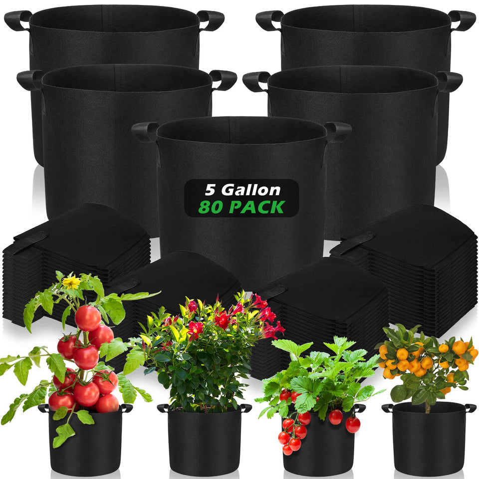 Nuenen 80-pack grow bags front view, breathable 5-gallon pots for vegetables
