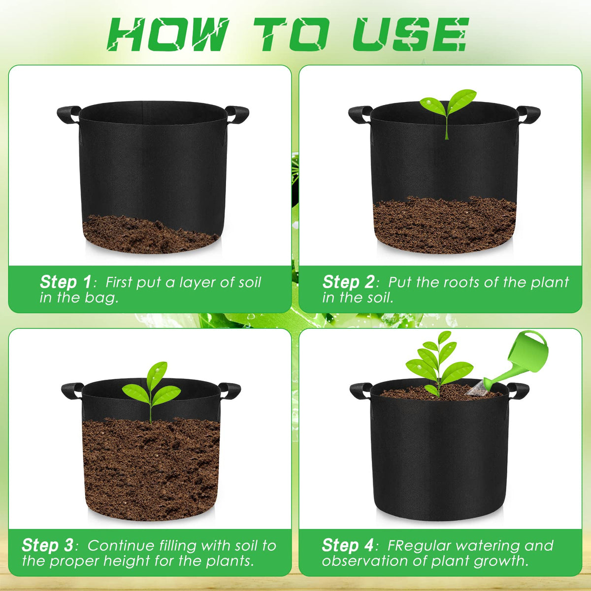 Nuenen grow bags in garden setup for potatoes, tomatoes, and flowers