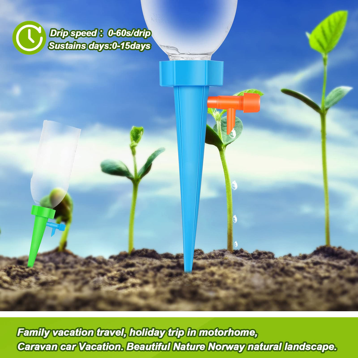 Nuenen spikes demonstrate adjustable drip speed for precise watering