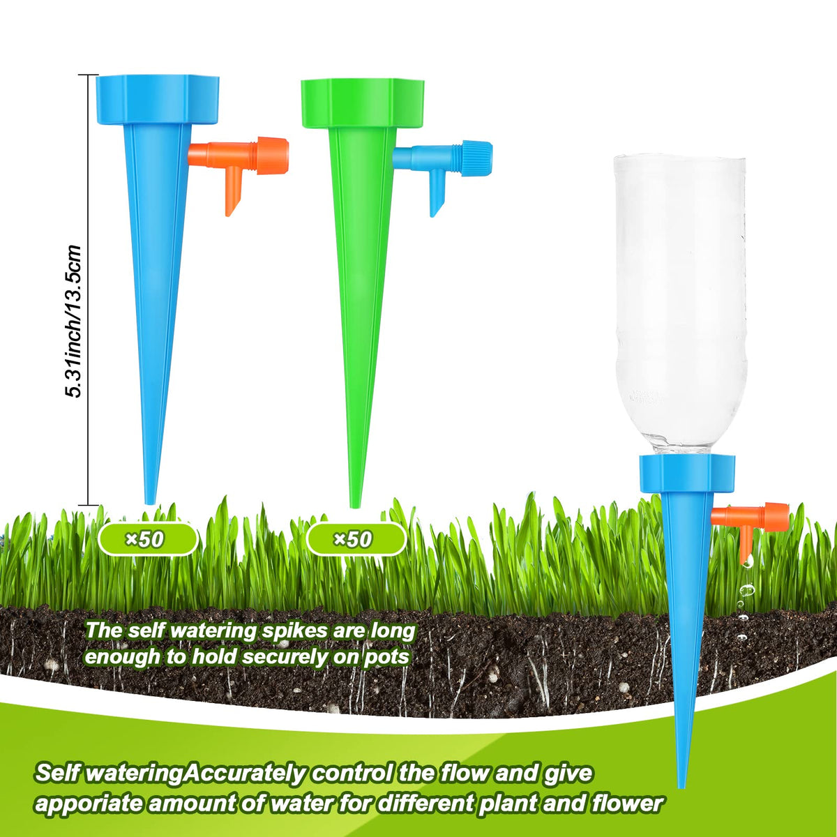Nuenen pack of 100 spikes supports versatile plant watering
