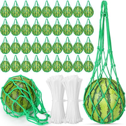 Nuenen watermelon net hammock assembly protects melons from ground contact.
