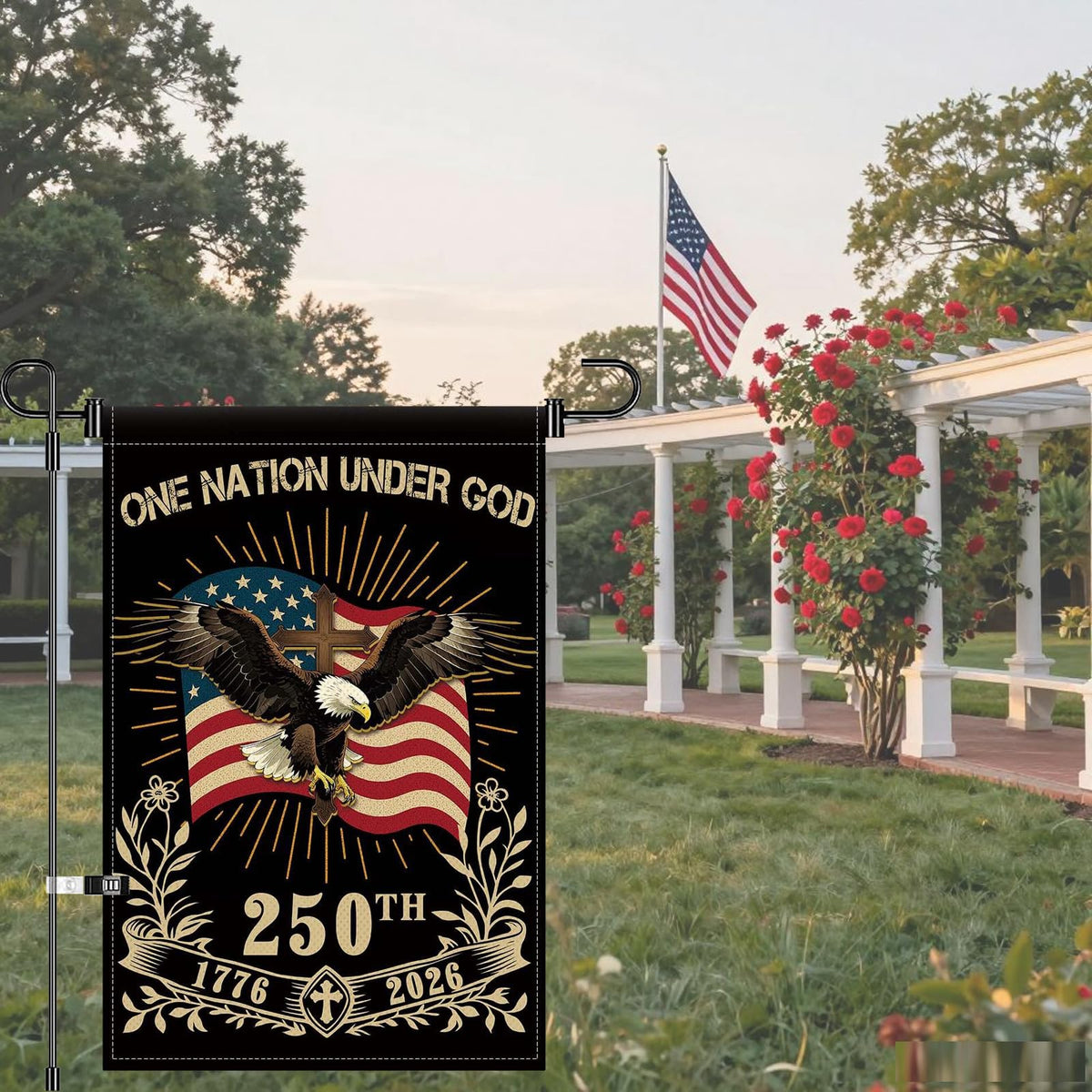 NUJOLI patriotic garden flag eagle design, double-sided for versatile yard visibility