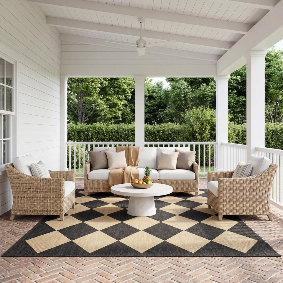 nuLOOM Sabina diamond trellis 4x6 rug for indoor/outdoor spaces with easy maintenance.