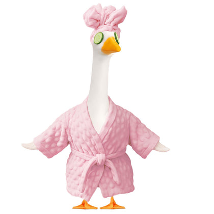 Numfog pink porch goose outfit with robe for festive curb appeal on a 23-inch goose