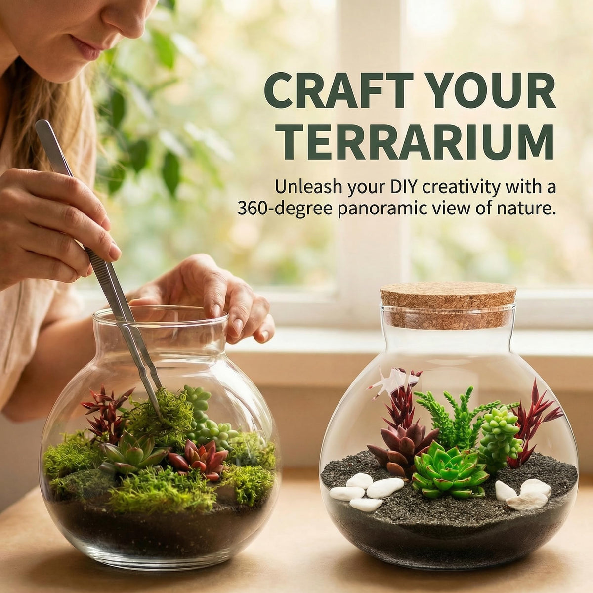 NUOBESTY closed terrarium demonstrates humidity-friendly micro garden concept