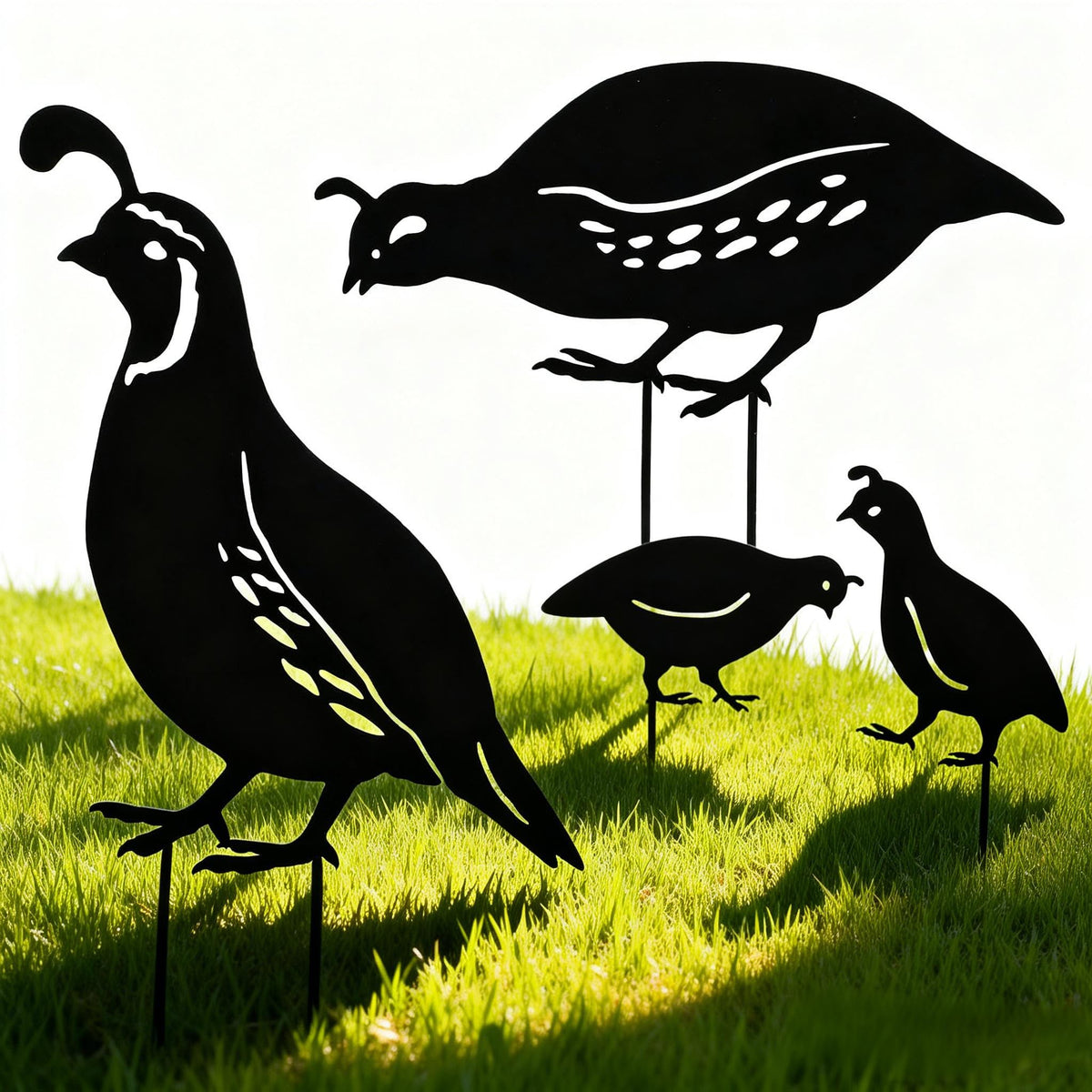 NUOBESTY quail family garden stakes in black silhouette for striking curb appeal